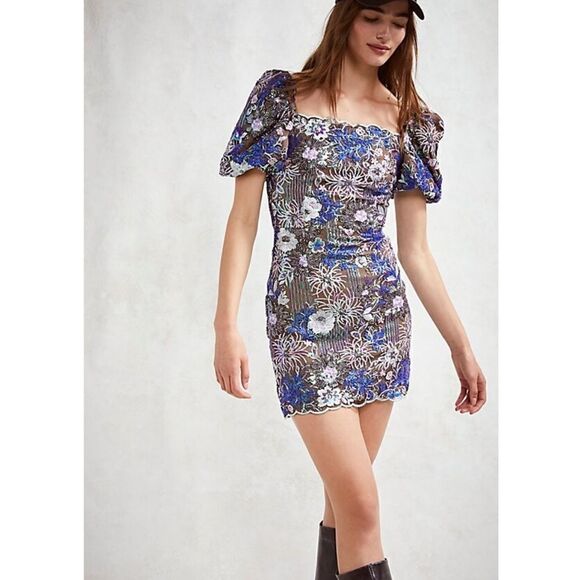 Free People TASHA FLORAL SEQUINED MINI DRESS - Picture 1 of 8